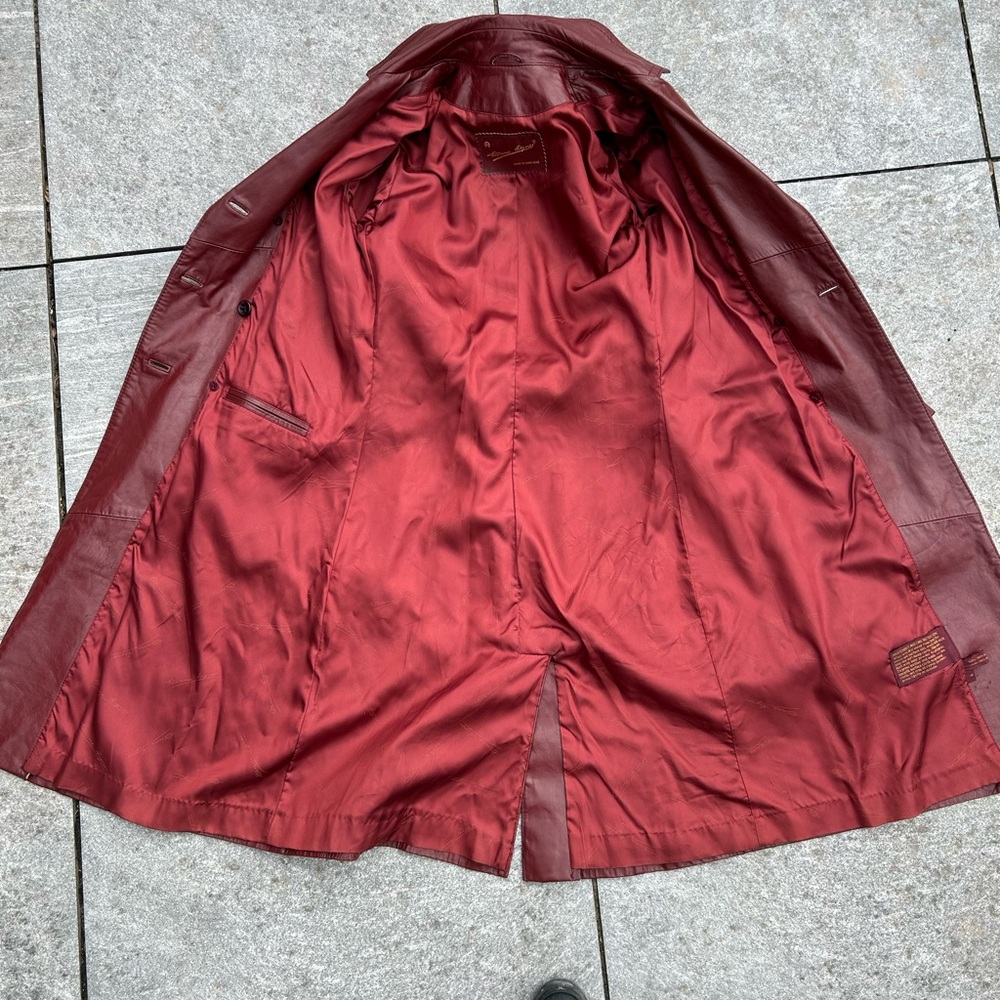 Etienne Aigner Burgundy Leather Trench Coat - Picture 6 of 8